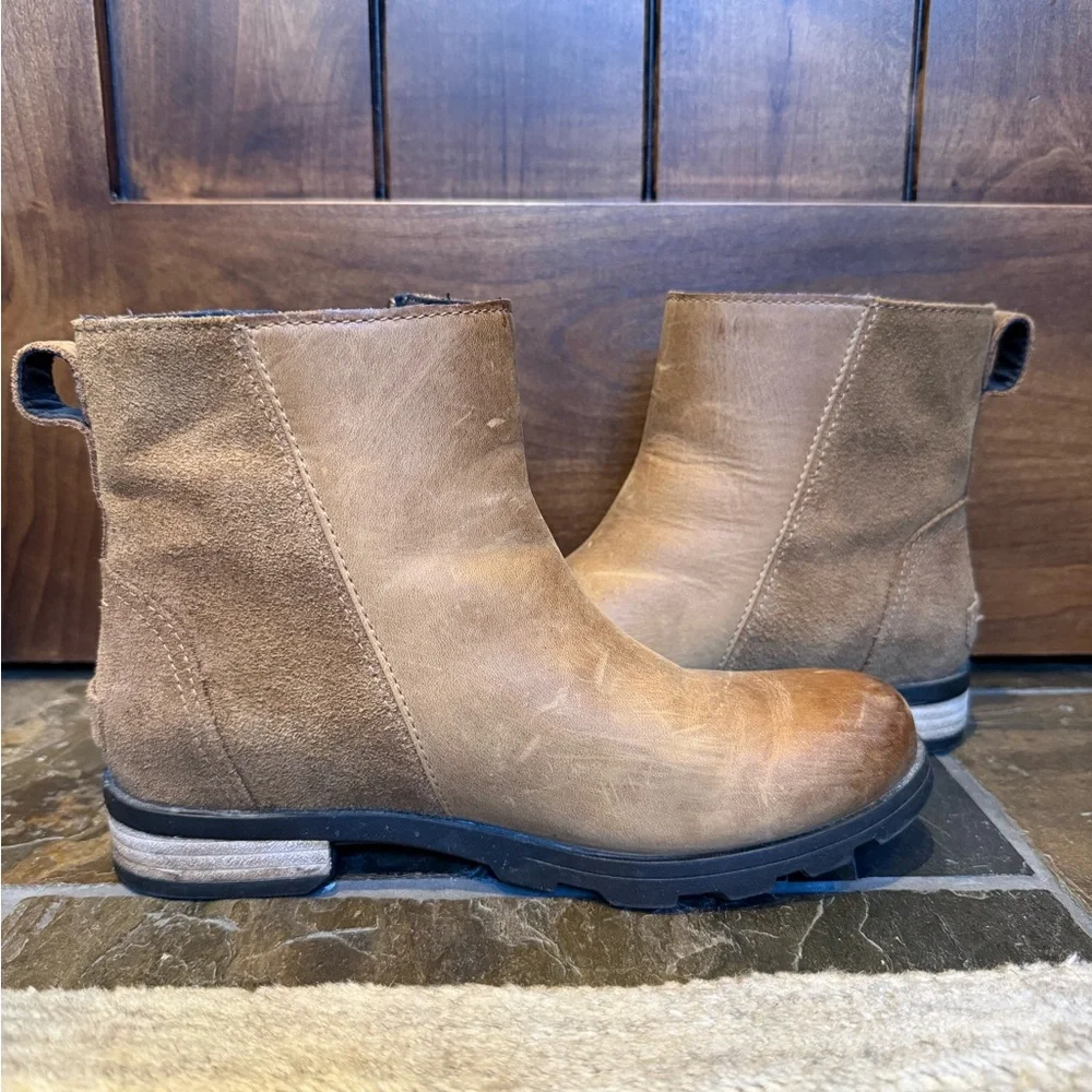 Sorel Black Leather Waterproof Women's Ankle Boots Brown US 6.5 Side Zip - Picture 2 of 7